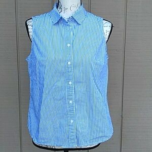 J.Crew Blue And White Sleeveless Button Up Shirt Size Medium  (2nd box)